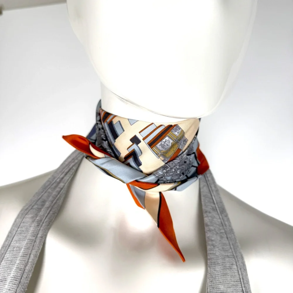 Hermes Springs Springs Blue Orange Print Silk Twilly Scarf - Picture 3 of 11